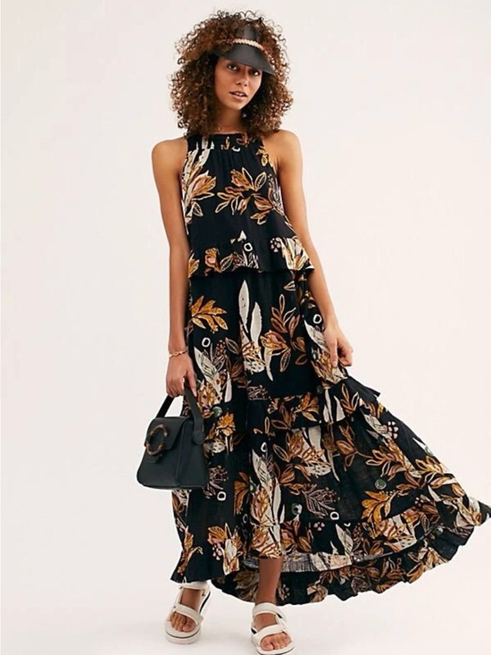 Free People Dresses & Skirts - Free People Black Floral Tiered Halter Maxi Dress